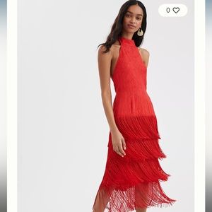Anthropologie Solid Fringe Halter Red Size 6 Maxi Dress